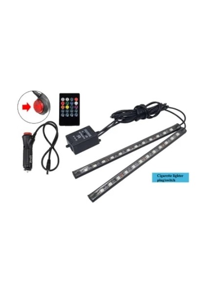 2ın1 Ses Kontrolü Araba Styling Ayak Işığı Iç Kablosuz Uzaktan Kumandamüzikses Kontrolü Dekorasyon Işığı Sigara Led'i Atmosfer Rgb Lamba Şeridi (Yurt Dışından)