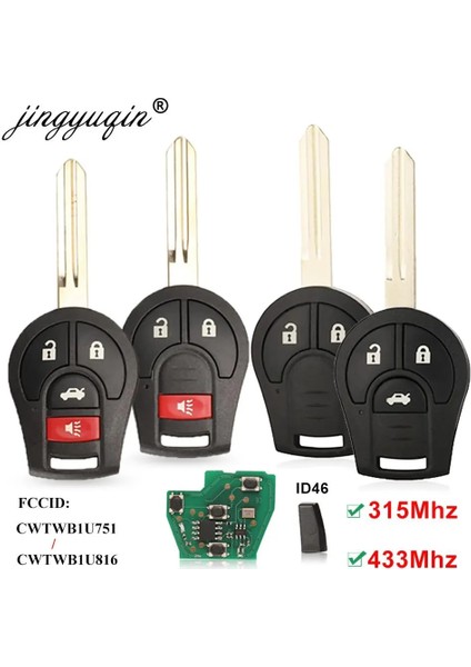 3 Düğme Panik Tarzı 433MHZ Jingyuq Düğmesi 315MHZ Nissan Anahtarsız Giriş Fob Verici Için Uzaktan Araba Anahtarı CWTWB1U751 TWB1U761 HC993A (Yurt Dışından)