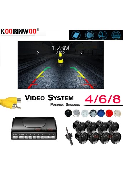 4 Sensör Stili Kırmızı Koorinwoo Görünür Video Otopark Sensörleri DVD Andriod Medya Sistemi Için Arka Alarmlı Parktronic ile Arka Işık Ön Probları (Yurt Dışından)