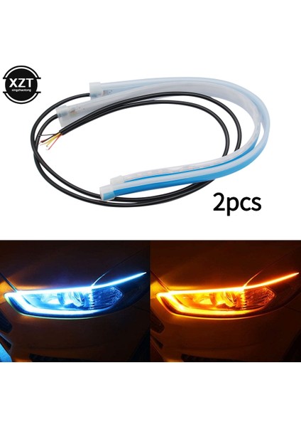 60CM Tarzı Mavi Sarı Drl LED Şerit Dönüş Sinyali Işığı Sarı Parlak Esnek Dönüş Sinyal Işığı Araba Far 12V Için Gündüz Çalışan Işık (Yurt Dışından)