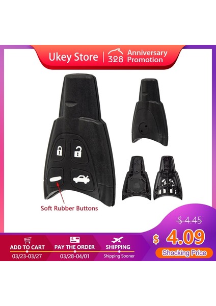 4 Yumuşak Düğme Okeytech 4 Düğmeler Araba Anahtarı Durum Kabuk Fob Saab Wf 4 Yumuşak Düğme Değiştirme Anahtarsız Giriş Uzaktan Anahtar Kabuk (Yurt Dışından)