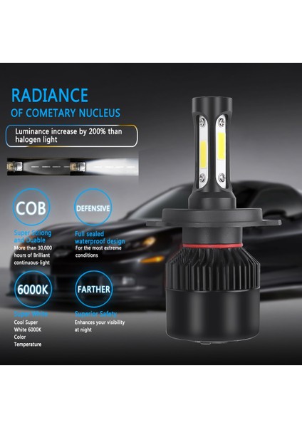 8000LM Tarzı 6500K 2 Adet H4 LED Araba Far 3 Cob Auto S2 Araba Kafa Lambası Ampulleri 72W 8000LM Araba Aksesuarık LED Sis Lambası (Yurt Dışından) modelleri