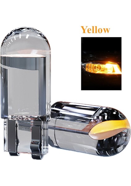 2 Adet Tarzı Sarı W5W Cam Muhafaza Cob Araba LED Ampul 6000K Beyaz Yeşil Mavi Kırmızı Kama Plaka Lambası Kubbe Işık Beyaz (Yurt Dışından)