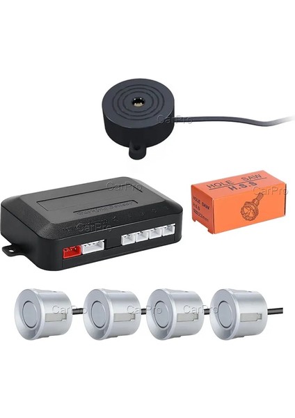 Gümüş Rengi Carpro 12V Araba Park Sensörü Kiti Evrensel 4 Buzzer Ters Yedekleme Radar Sesli Uyarı Göstergesi Prob Sistemi (Yurt Dışından)