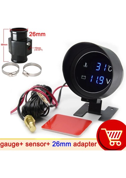 26 mm Siyah Adaptör Stili H Araba Dijital LED Su Sıcaklık Ölçer Santigrat Su Sıcaklığı Ortak Boru Sensörü ile 10 mm Adaptör Npt Voltmetre 2 In 1 (Yurt Dışından)