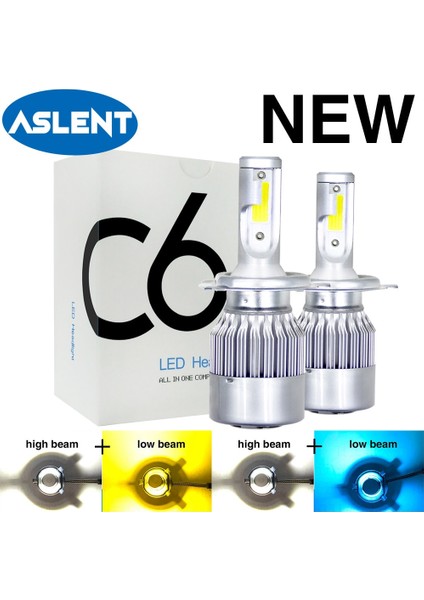 H9 Stili 6500K Beyaz 2x Yeni C6 LED H4 Iki RENKLIK+3000K 6500K+8000K Hilo H7 H1 H8 H Hb3 Hb Ampul Oto Işık Araba Far Sis Lambası (Yurt Dışından)
