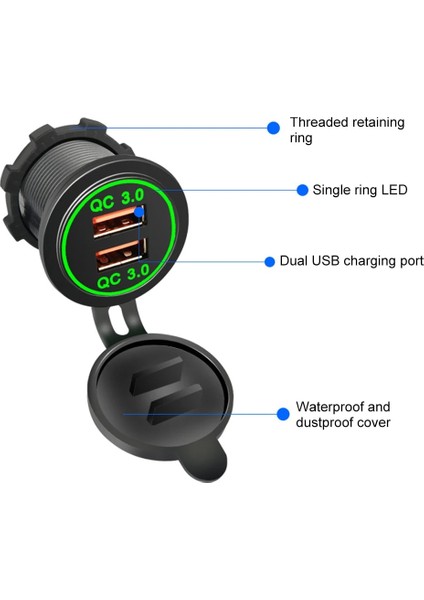 2.1A Kırmızı USB Araba Motosiklet Çakmak Qc 3.0 Çift USB Şarj Cihazı Araba Moto Çakmak Soketleri Elektrik Fişi Çıkışı LED (Yurt Dışından) indirimleri