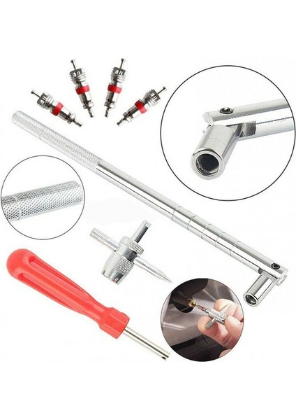 Resim Stili Olarak Lastik Tamir Araçları Otomobil Lastik Tekerlek Valf Kurulum Onarım Aracı Çizim Sökme Anahtarı Alet Takımı Beş Parçalı Takım (Yurt Dışından)
