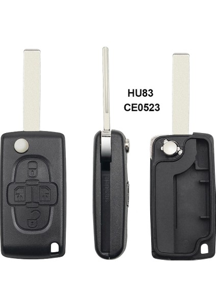 HU83 CE0523 Stili Keyyou 4 Düğmeler Flip Floding Uzaktan Anahtarlık Durumda Kabuk Fob Peugeot Citroen C8 Kesilmemiş Bıçak Oluk CE0523 (Yurt Dışından)
