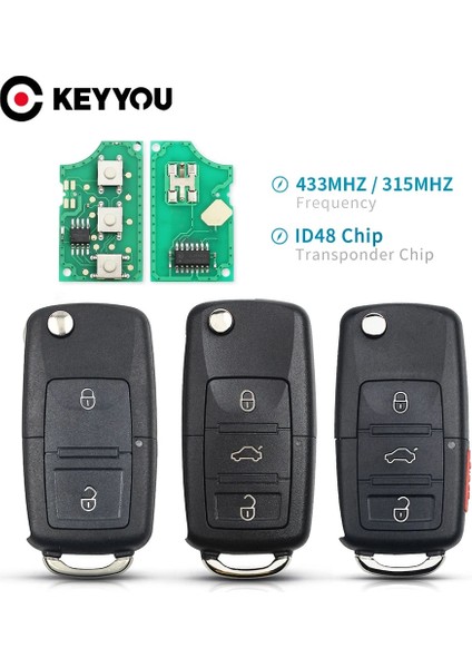 3 Btn 1J0959753AH Stili Keyyou 2 Düğme Araba Uzaktan Anahtar 434MHZ 433MHZ Kımlığı Vw Beetle Bora Golf Passat Polo Transporter T5 1jag (Yurt Dışından)