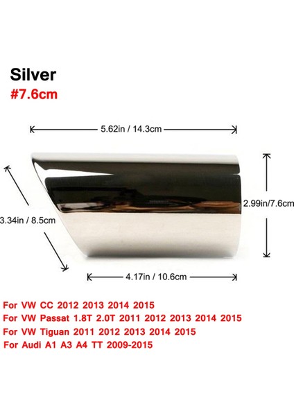 Gümüş-7.6cm Tarzı Et Krom Kaplama Paslanmaz Çelik Araba Egzoz Susturucu Tes Audi A1 A3 A4 Tt Volkswagen Passat Için Kapakları (Yurt Dışından)