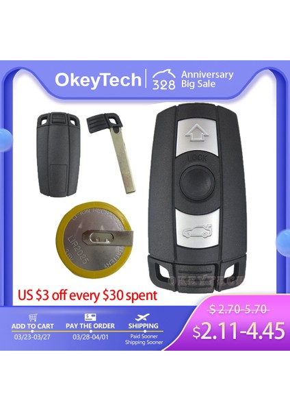 Pil Tarzı Yok Okeytech 3 Düğmeler Uzaktan Araba Anahtarı Kabuk Fob Kılıf Bmw X5 X6 E60 E70 E71 E87 E90 Bmw Serisi Zeka Pil Tutma (Yurt Dışından)