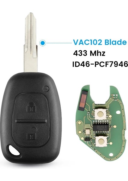 VAC102 Uzaktan Anahtar Stili Keyyou Renault Trafik Ustası Vivaro Movano Kangoo Uzaktan Anahtarlık 2 Buttomhz Kımlığı Verici NE73 VAC102 Blade (Yurt Dışından)
