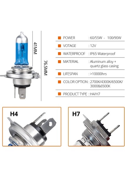 Xiyu Shop H7 Stili 1 Adet 4300K Voovoo Araba Işık H4 H7 Oto Halojen Lambalar Ampul Sis Farları 100W 2700K 4300K ​​6000K 12V Motercycle Araba Halojen Ampul Ampul Voiture (Yurt Dışından)