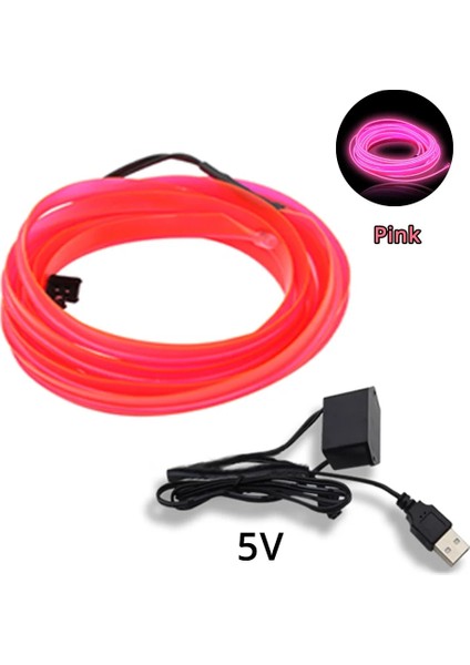 Mor USB Tarzı Pembe USB Evrensel Araba Iç Aydınlatma LED Şerit Dekorasyon Çelenk Tel Halat Tüp Hattı USB Sürücülü Esnek Neon Işıklar (Yurt Dışından)