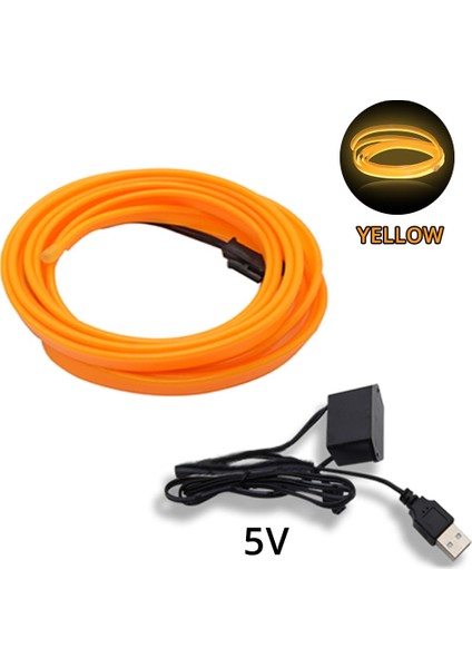 Mor USB Tarzı Sarı USB Evrensel Araba Iç Aydınlatma LED Şerit Dekorasyon Çelenk Tel Halat Tüp Hattı USB Sürücülü Esnek Neon Işıklar (Yurt Dışından)