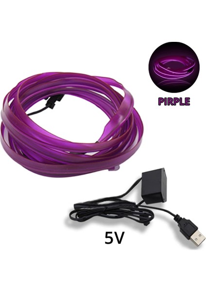 Sarı Sigara Tarzı Mor USB Evrensel Araba Iç Aydınlatma LED Şerit Dekorasyon Çelenk Tel Halat Tüp Hattı USB Sürücülü Esnek Neon Işıklar (Yurt Dışından)