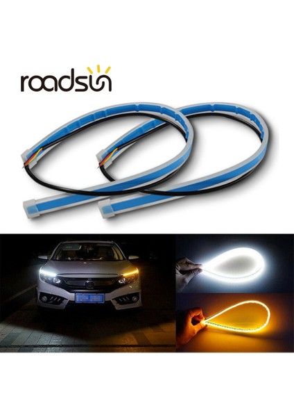 45CM Tarzı Mavi Sarı Akan 2 Adet Drl LED Şerit Sıralı Dönüş Sinyali Açık Sarı 30CM 45CM 60CM Esnek Drl Gündüz Farları Araba Farları Için (Yurt Dışından)