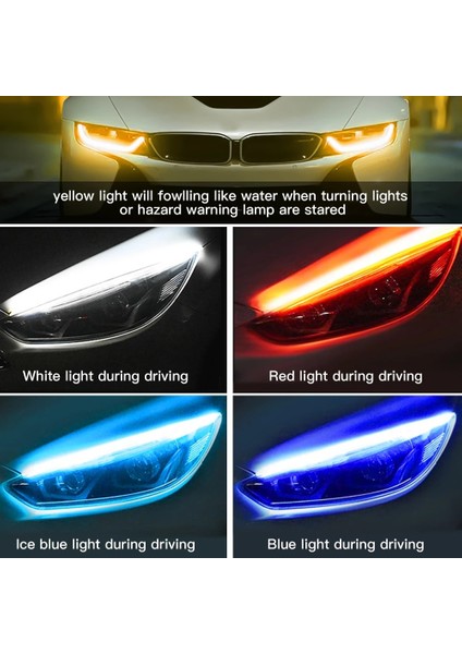 45CM Tarzı Mavi Sarı Akan 2 Adet Drl LED Şerit Sıralı Dönüş Sinyali Açık Sarı 30CM 45CM 60CM Esnek Drl Gündüz Farları Araba Farları Için (Yurt Dışından)