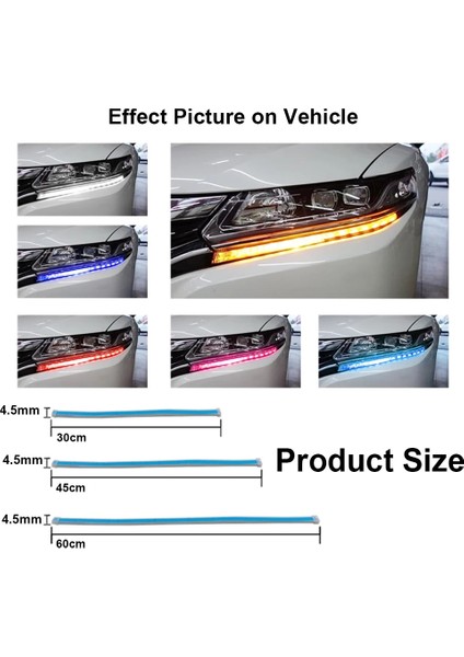 45CM Tarzı Mavi Sarı Akan 2 Adet Drl LED Şerit Sıralı Dönüş Sinyali Açık Sarı 30CM 45CM 60CM Esnek Drl Gündüz Farları Araba Farları Için (Yurt Dışından)