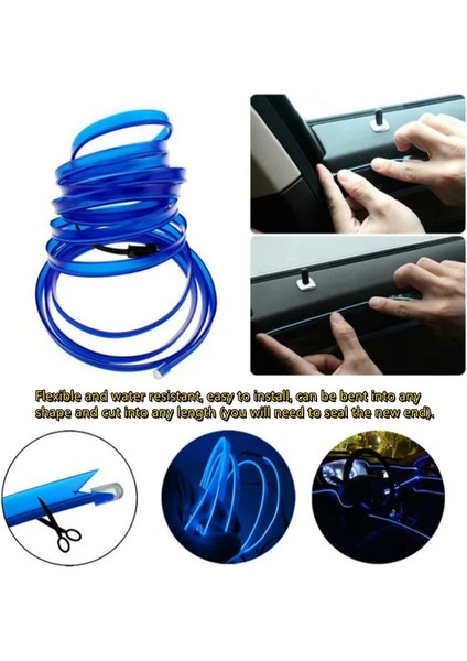 3 Metre Stili Kristal Mavi Araba Iç Dekoratif Işıklar El Kablolama Neon Şerit Araba Dıy Esnek Ortam Işığı USB LED Şerit Lamba Atmosferi (Yurt Dışından)
