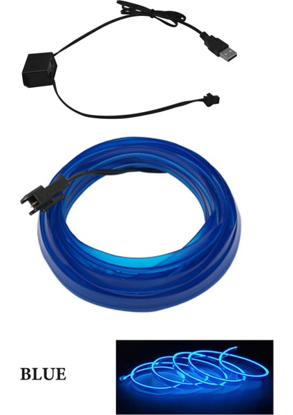 1 Milyon Stili Mavi Otomobil Atmosfer Lambası Araba Iç Aydınlatma LED Şerit Dekorasyon Çelenk Tel Halat Tüp Hattı Esnek Neon Işık USB Sürücü (Yurt Dışından)
