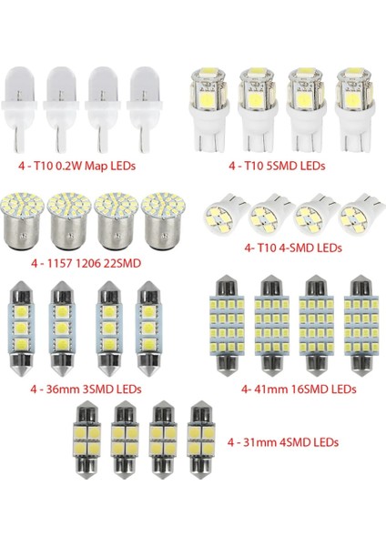 28 Adet T10 W5W Karışık Araç Iç LED Smd Işık Plaka Lambası Okuma Işığı Gövde Kuyruk Park Ampulleri Seti (Yurt Dışından)