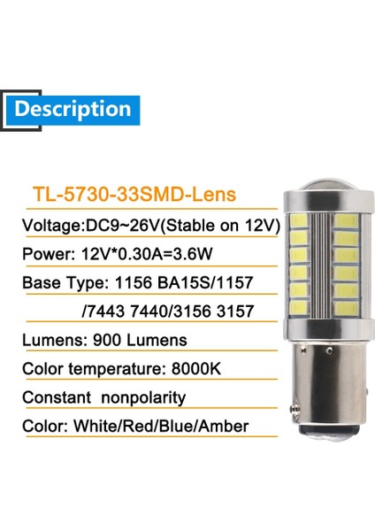 NO.7440 Tarzı Kırmızı V Dc Smd Baw BAY15D W Tt Araba LED Dönüş Kuyruk Sinyal Işığı Beyaz Kırmızı Amber Mavi (Yurt Dışından)