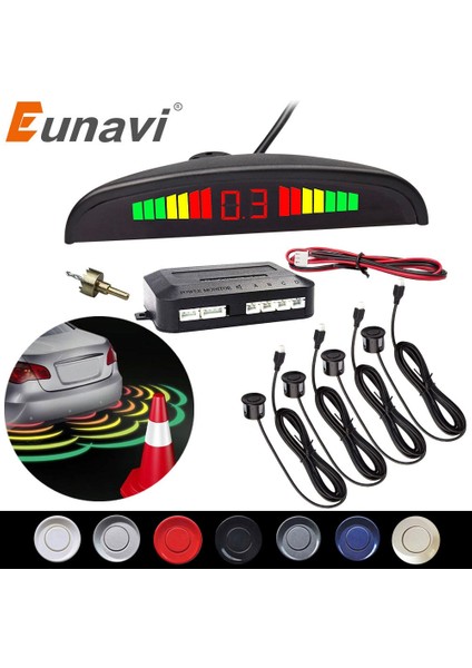 4 Sensör Stili 300 Şerit Eunavi 1 Takım Oto Parktronic LED Park Sensörü Kiti Sensörleri Tüm Arabalar Için Ters Yardım Yedekleme Radar Monitör Sistemi (Yurt Dışından)
