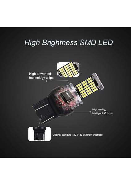 2 ADET-BEYAZ-7440 Nlpearl 2x T20 LED Sinyal Lambası T WY21W LED Canbus Araba Ters Fren Lambaları Smd LED W21W Dönüş Sinyali Işığı 12V (Yurt Dışından)