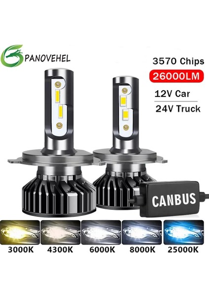25000K Tarzı 18000LM Csp 1860 Panovehel H4 LED Lm Hk 8000K Hb3 Hb H1 H9 H11 Ampul Canbus Lm 80WSET Far 12V Araba 24V Kamyon Için (Yurt Dışından)