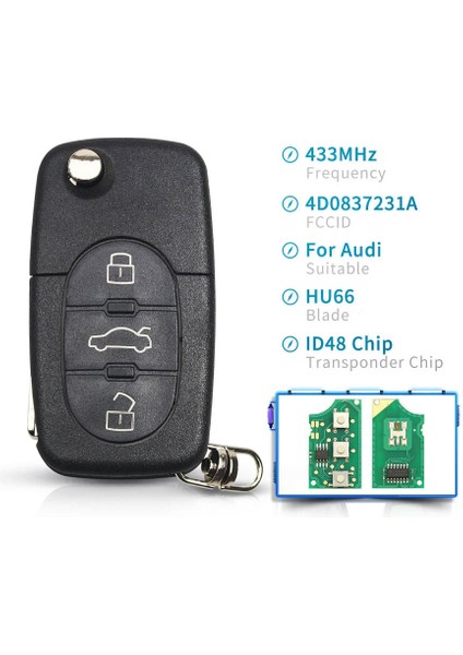 Uzaktan Anahtar Stili Keyyou Audi A3 A4 A6 A8 B5 Tt Rs4 Quattro Eski Modeller 433 Mhz Kımlığı HU66 Bıçak Araba Uzaktan Çevirme Anahtarı 3 Düğmeler (Yurt Dışından)