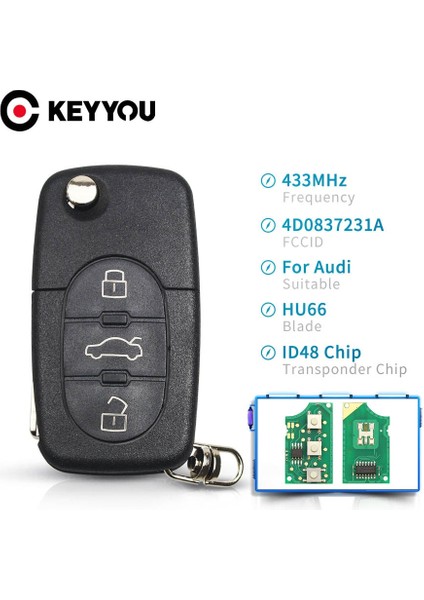 Uzaktan Anahtar Stili Keyyou Audi A3 A4 A6 A8 B5 Tt Rs4 Quattro Eski Modeller 433 Mhz Kımlığı HU66 Bıçak Araba Uzaktan Çevirme Anahtarı 3 Düğmeler (Yurt Dışından) fiyatları