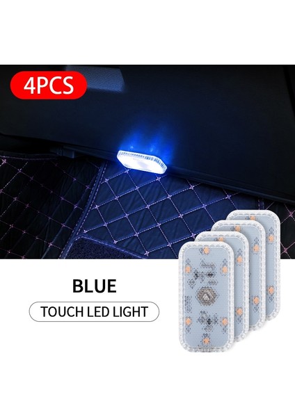 Mavi Aydınlatma 4 Adet Adet Manyetik Araba LED Dokunmatik Işıklar USB Iç Işık Kablosuz Çatı Tavan Okuma Lambaları Kapı Ayak Gövdesi Için Saklama Kutusu (Yurt Dışından)