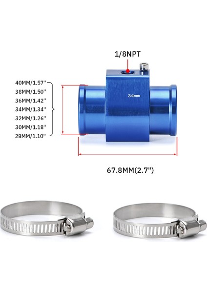 Mavi 32MM Stil 1 Adet Su Sıcaklığı Sıcaklığı Ortak Boru Sensörü Göstergesi Radyatör Hortumu Adaptörü Boyutu (Yurt Dışından)