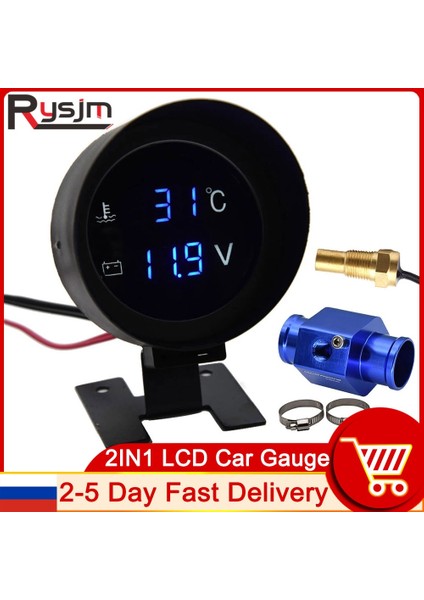 32 mm Siyah Adaptör Stili H Araba Dijital LED Su Sıcaklık Ölçer Santigrat Su Sıcaklığı Ortak Boru Sensörü ile 10 mm Adaptör Npt Voltmetre 2 In 1 (Yurt Dışından)