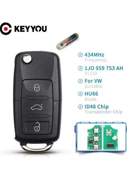 1J0959753AH Stili Keyyou 433MHZ Flip Uzaktan Anahtar Kabuk Vw Golf Passat Polo Jetta Touran Bora Sharan 1jda 1jah 1kg ID48 (Yurt Dışından)