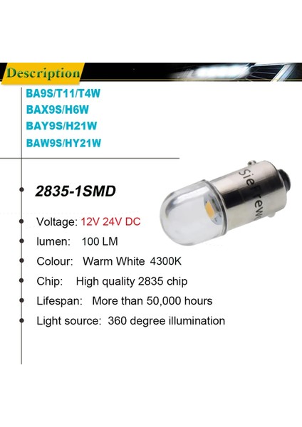 12V Dc Stili BAX9S H6W 2x BA9S T4W BAX9S H6W BAY9S H21W BAW9S HY21W Araba LED Işık Smd Oto Iç Kubbe Haritası Yan Ampul Lambası Sıcak Beyaz 6V 12V 24V (Yurt Dışından)