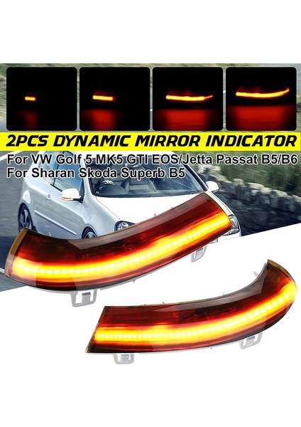 Çift LED Yan Kanat Dikiz Aynası Dinamik Gösterge Flaşör Akan Dönüş Sinyali Işık Vw Golf 5 Mk5 Jetta Passat B5.5 B6 (Yurt Dışından)