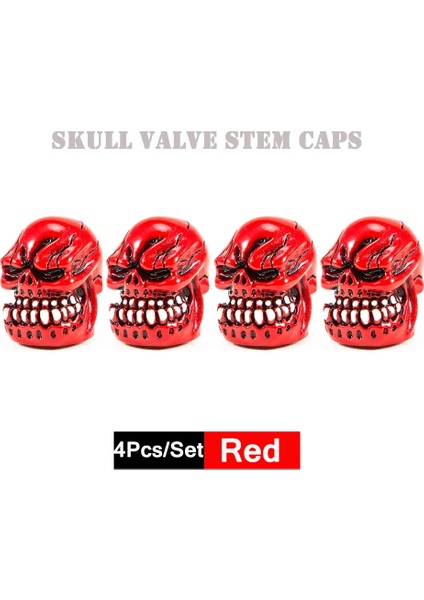 C01838--KIRMIZI Stil Lastikler Için Dsycar ve Valf Kapakları, Kafatası Tarzı Evrensel Gövde Valf Kapakları, Çekici Toz Geçirmez Araba Aksesuarları (Yurt Dışından)