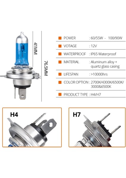 H7 Stili 1 Adet 6500K Voovoo Araba Işık H4 H7 Oto Halojen Lambalar Ampul Sis Farları 100W 2700K 4300K ​​6000K 12V Motercycle Araba Halojen Ampul Ampul Voiture (Yurt Dışından) modelleri