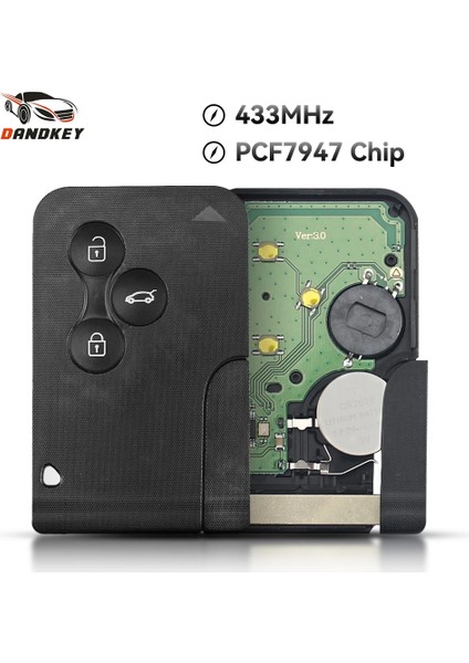 Model 2 Stili Dandkey Renault Clio Logan Megane Emhz ID46 Pcfbtn Acil Akıllı Uzaktan Araba Anahtarı Kartı Fob Küçük Anahtar (Yurt Dışından)