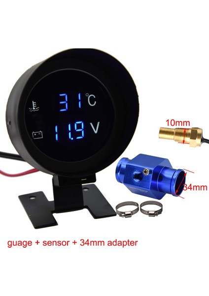 34 mm Adaptör Stili ile H Araba Dijital LED Su Sıcaklık Ölçer Santigrat Su Sıcaklığı Ortak Boru Sensörü ile 10 mm Adaptör Npt Voltmetre 2 In 1 (Yurt Dışından)