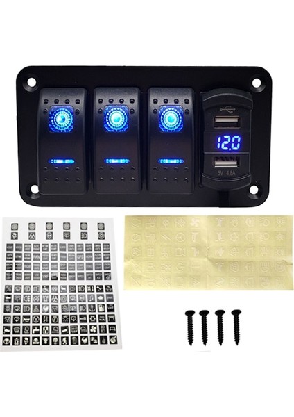 No.4 Tarzı Gang On Off Rocker Switch Panel 4.2A Çift USB Şarj Soketi ile LED Dijital Voltmetre Araba Deniz Teknesi LED Anahtar Paneli (Yurt Dışından)