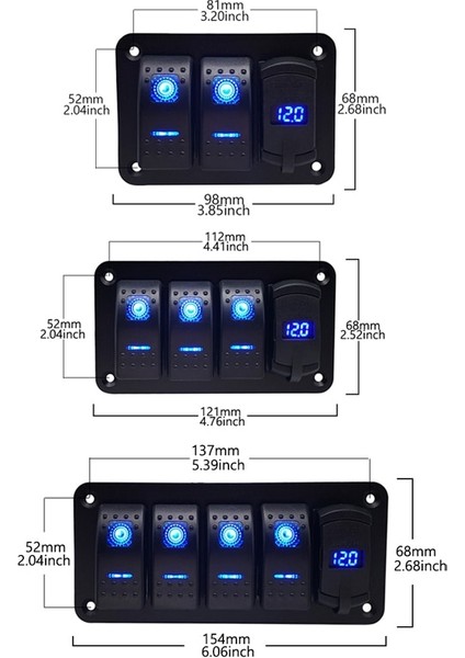 No.4 Tarzı Gang On Off Rocker Switch Panel 4.2A Çift USB Şarj Soketi ile LED Dijital Voltmetre Araba Deniz Teknesi LED Anahtar Paneli (Yurt Dışından)