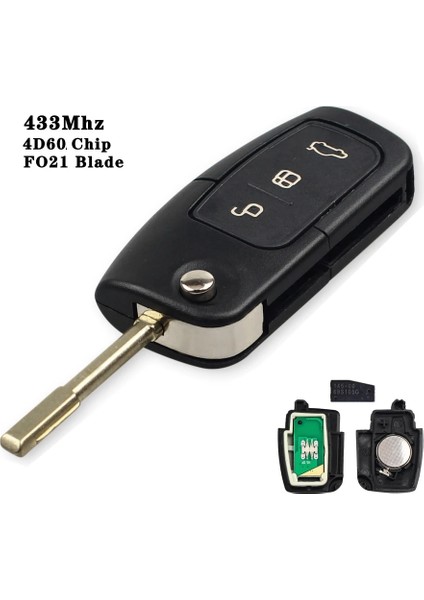 4D60 Çip FO21 Stili Keyyou Sorun 433MHZ 4dd Uzaktan Anahtar Ford Focus 3 Mondeo C Max S Max Galaxy Fiesta Hu FO21 Bıçak Kılıfı 3 Düğmeler (Yurt Dışından)