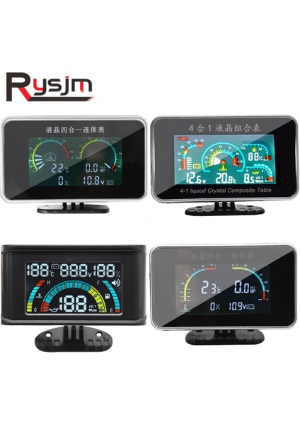 4'ü 1 Arada Ölçü Stili Gösterge Paneli Evrensel LCD Araba Dijital Alarm Ölçer Voltmetre Yağ Basıncı Yakıt Su Sıcaklığı 12V Voltitro Coche Volt Için (Yurt Dışından)