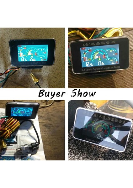4'ü 1 Arada Ölçü Stili Gösterge Paneli Evrensel LCD Araba Dijital Alarm Ölçer Voltmetre Yağ Basıncı Yakıt Su Sıcaklığı 12V Voltitro Coche Volt Için (Yurt Dışından)