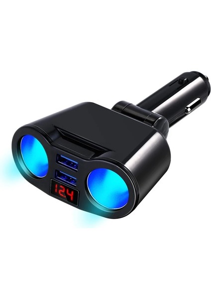 Siyah Araba Çakmak Soket Splitter Fiş Cep Telefonu Mp3 Dvr Suv Oto Aksesuarları ile LED Çift USB Şarj Portları Adaptörü (Yurt Dışından)