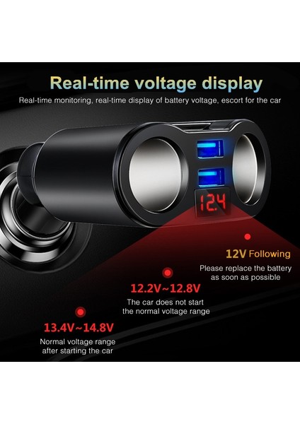 Siyah Araba Çakmak Soket Splitter Fiş Cep Telefonu Mp3 Dvr Suv Oto Aksesuarları ile LED Çift USB Şarj Portları Adaptörü (Yurt Dışından)